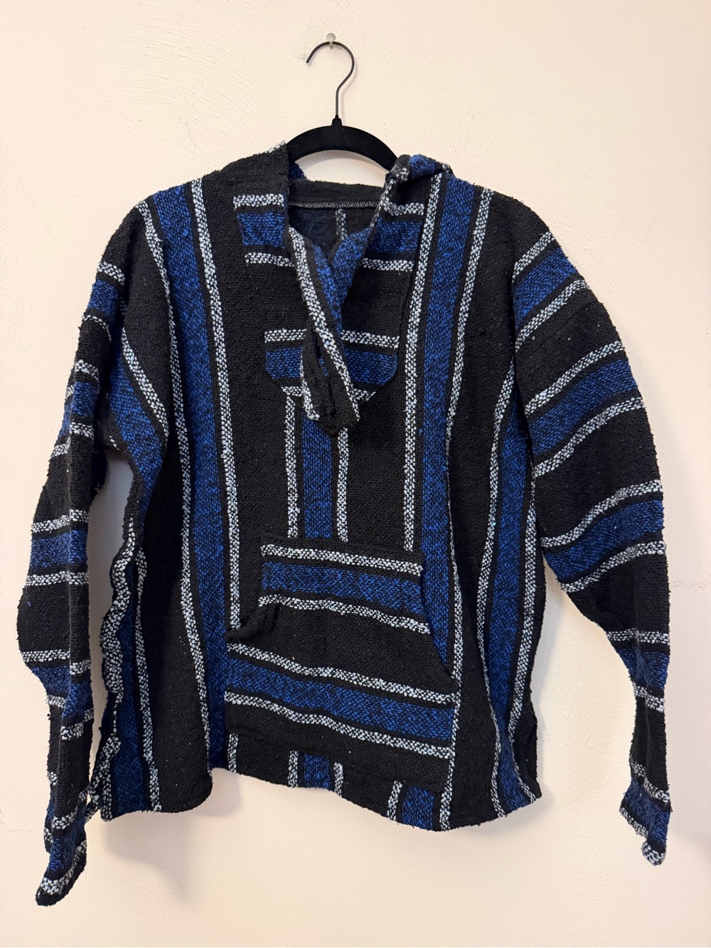 118 - Men's Blue & Black Striped Crewneck Baja Sweater